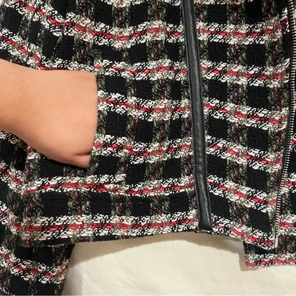 Zara Black/Red Tweed/Textured Moto Jacket - Picture 6 of 12